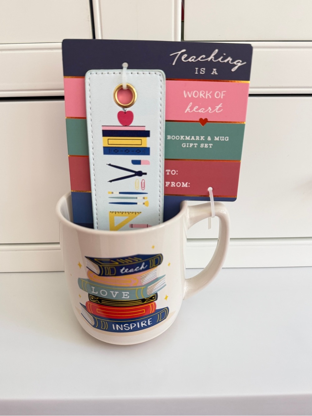 Sunday Morning Ceramics Teach Love Inspire Mug Bookmark Gift Set NWT
